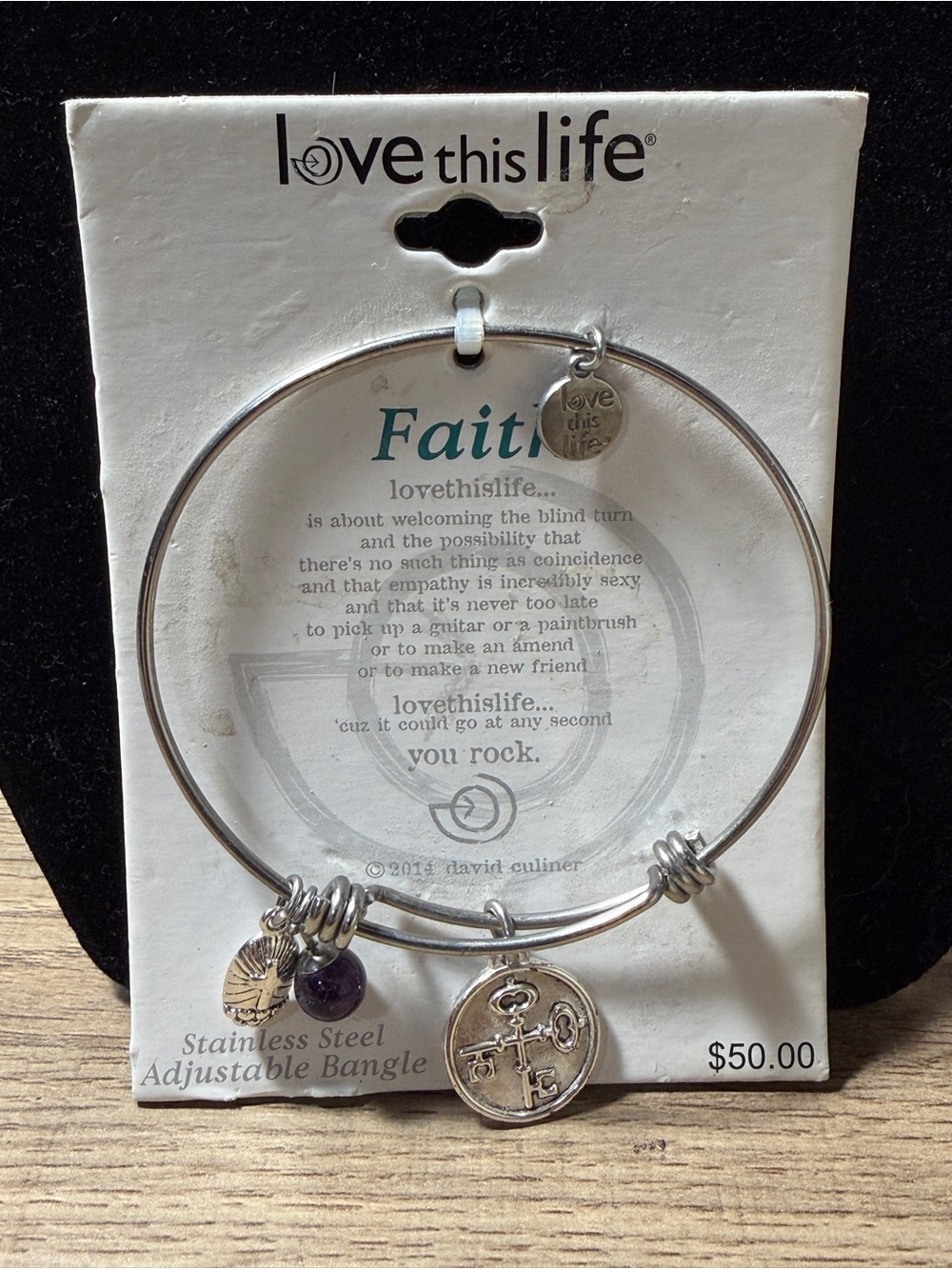 Faith "love this life" Silver Tone Charm Bangle